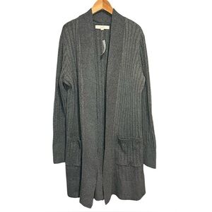 NWT Loft Heather Gray Women's Ribbed Open Front Cardigan Sweater with Pockets